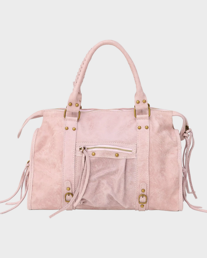 Sac Cabas Femme en Cuir Véritable – Rose Vanille avec Fermeture Zippée