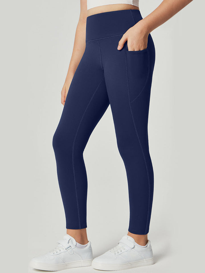 Leggings da donna a vita alta foderati in pile con tasche laterali
