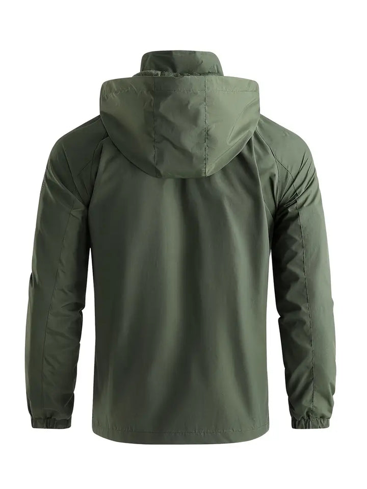 Men's Lightweight Hooded Windbreaker with Zippered Pockets
