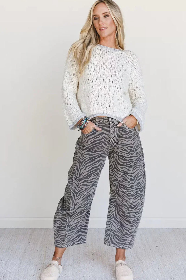 Damesjeans met zebraprint - hoge taille, cropped model