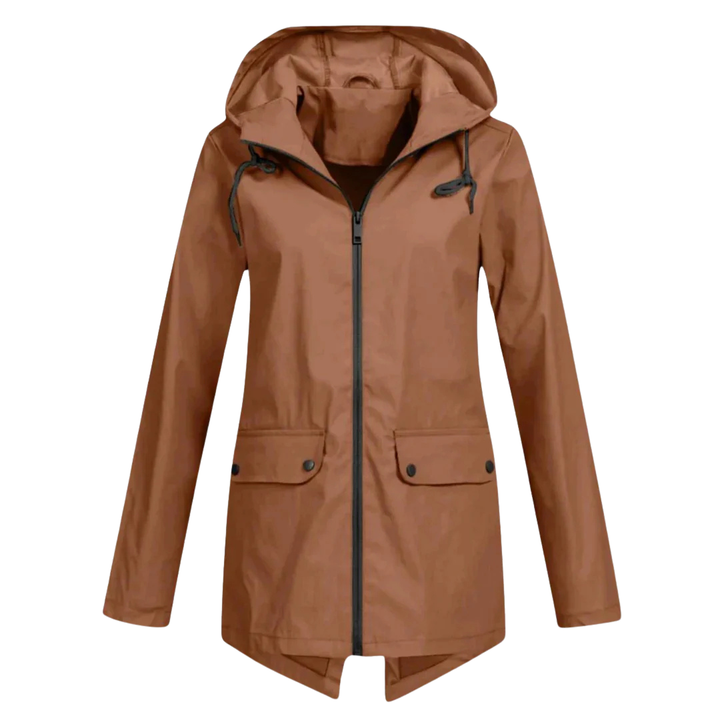 Impermeabile da donna lungo con cappuccio, idrorepellente e antivento, leggero
