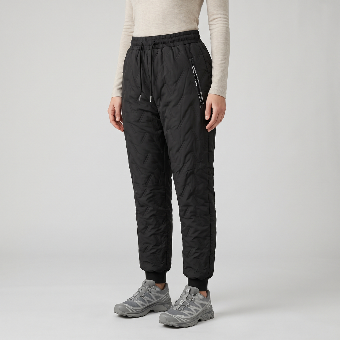 Pantaloni invernali da donna foderati in sherpa, trapuntati, con vita con coulisse