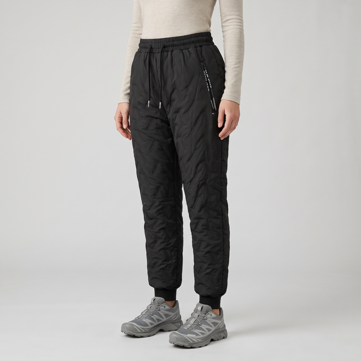 Pantaloni invernali da donna foderati in sherpa, trapuntati, con vita con coulisse