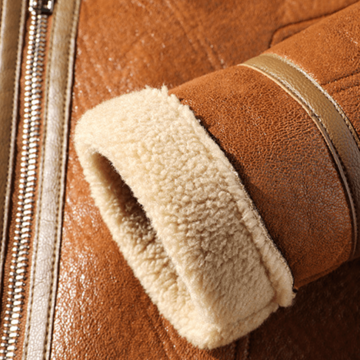 Genuine Brown Lambskin Leather Jacket for Men with Notched Collar