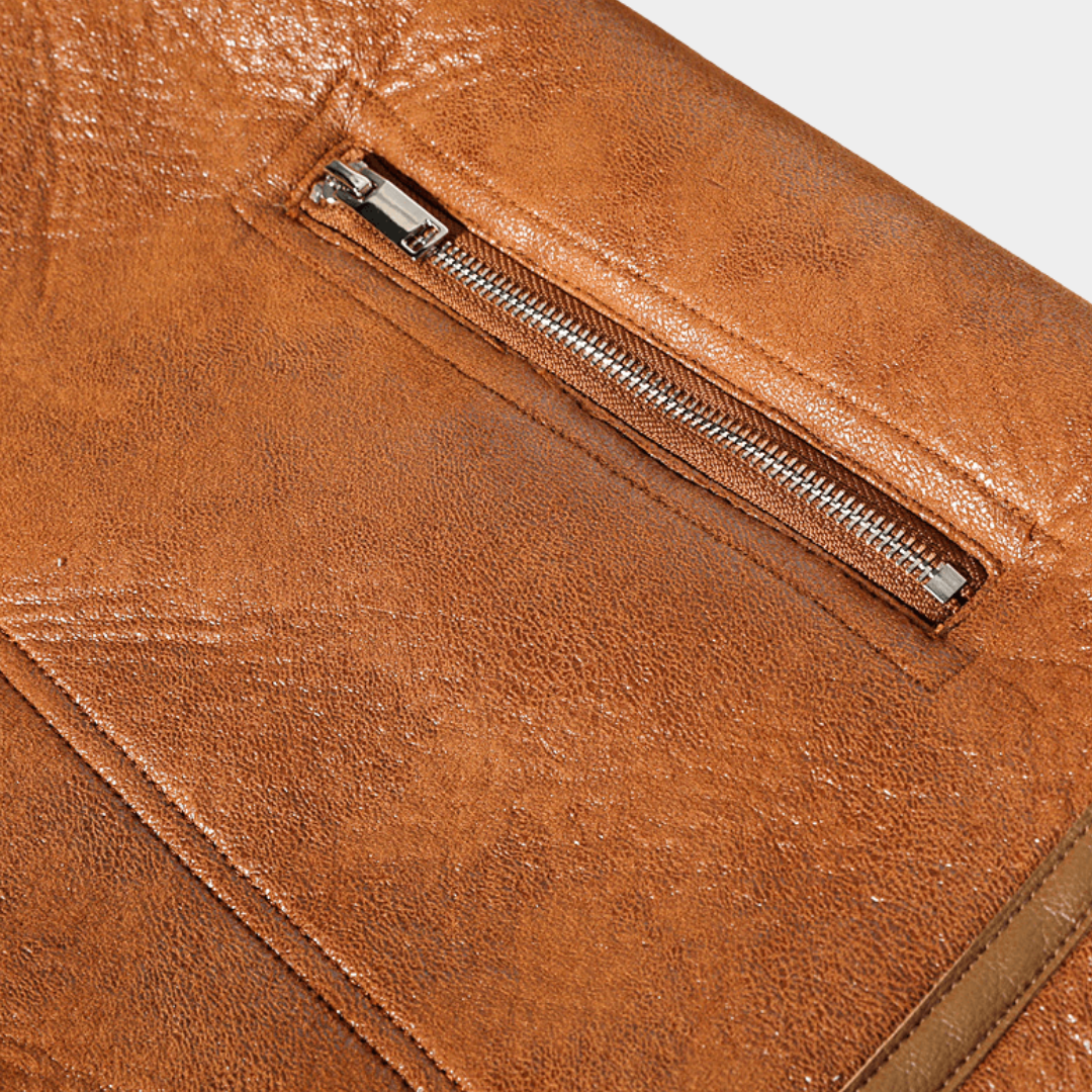 Genuine Brown Lambskin Leather Jacket for Men with Notched Collar