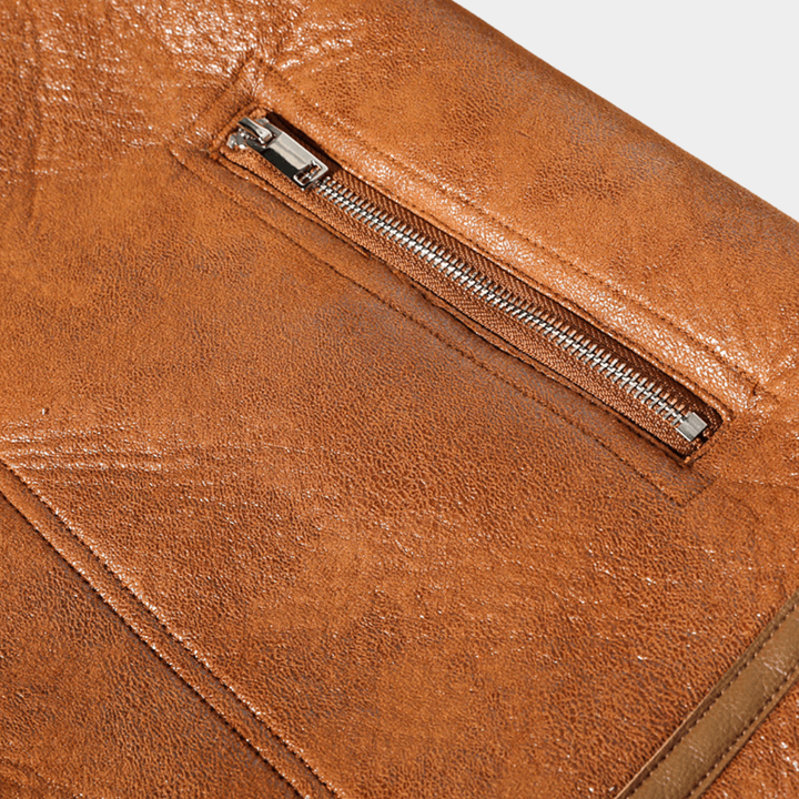 Genuine Brown Lambskin Leather Jacket for Men with Notched Collar