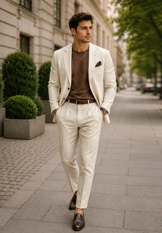 Herrenanzug aus Leinen in Slim Fit mit Ein-Knopf-Verschluss und Brusttasche