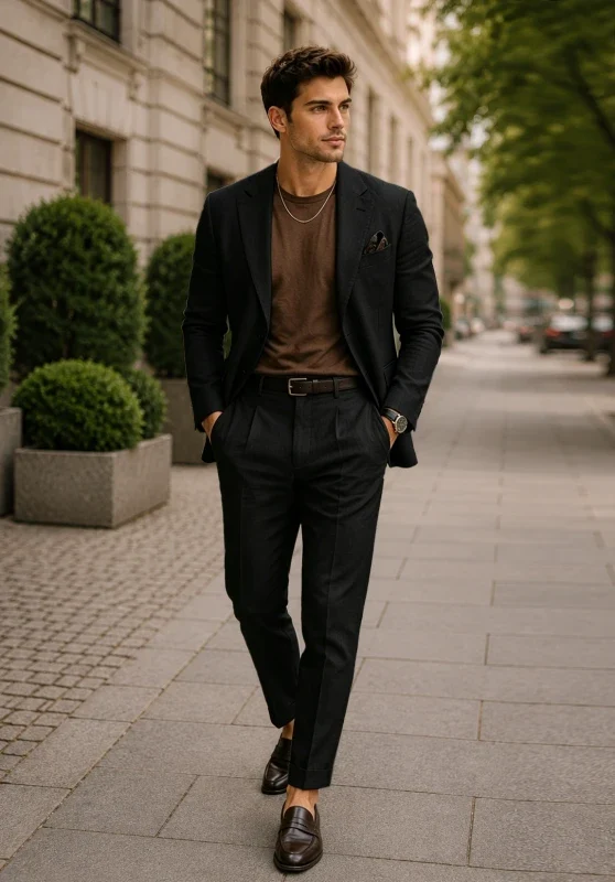 Herrenanzug aus Leinen in Slim Fit mit Ein-Knopf-Verschluss und Brusttasche