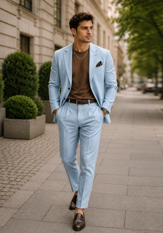 Herrenanzug aus Leinen in Slim Fit mit Ein-Knopf-Verschluss und Brusttasche