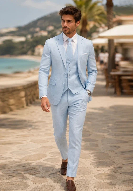 Costume Trois Pièces Homme Coupe Slim avec Col Notch et Gilet Assorti