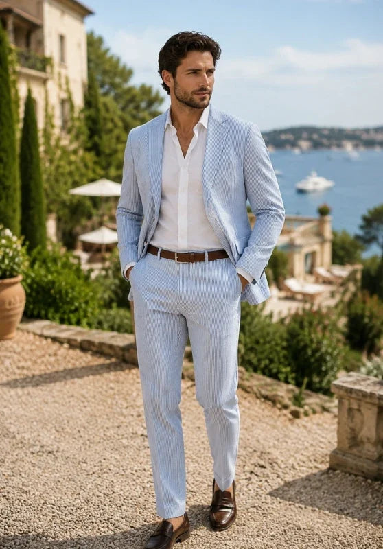 Traje slim de dos piezas para hombre con blazer de dos botones y cintura ajustable