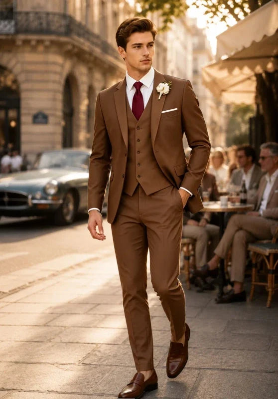 Costume Trois Pièces Homme Cintré avec Gilet et Pantalon Assortis