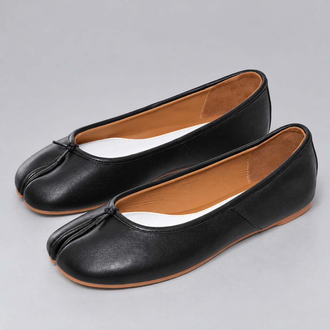 Women's Leather Tabi Flats with Split Toe and Flat Heel