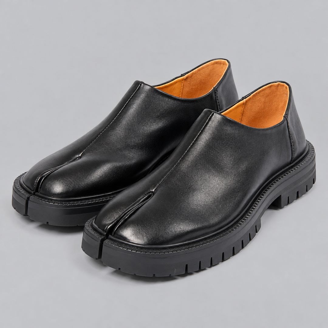 Unisex Slip-On Leather Tabi Shoes with Split Toe and Chunky Sole