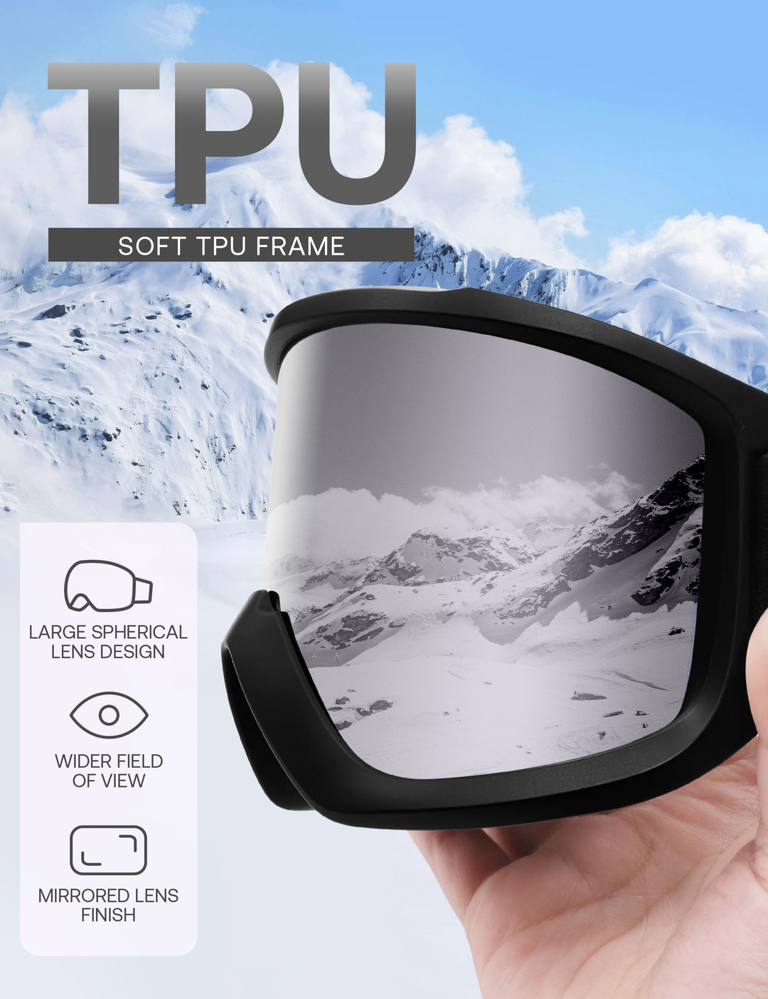 Maschera da sci da donna con lente panoramica a specchio