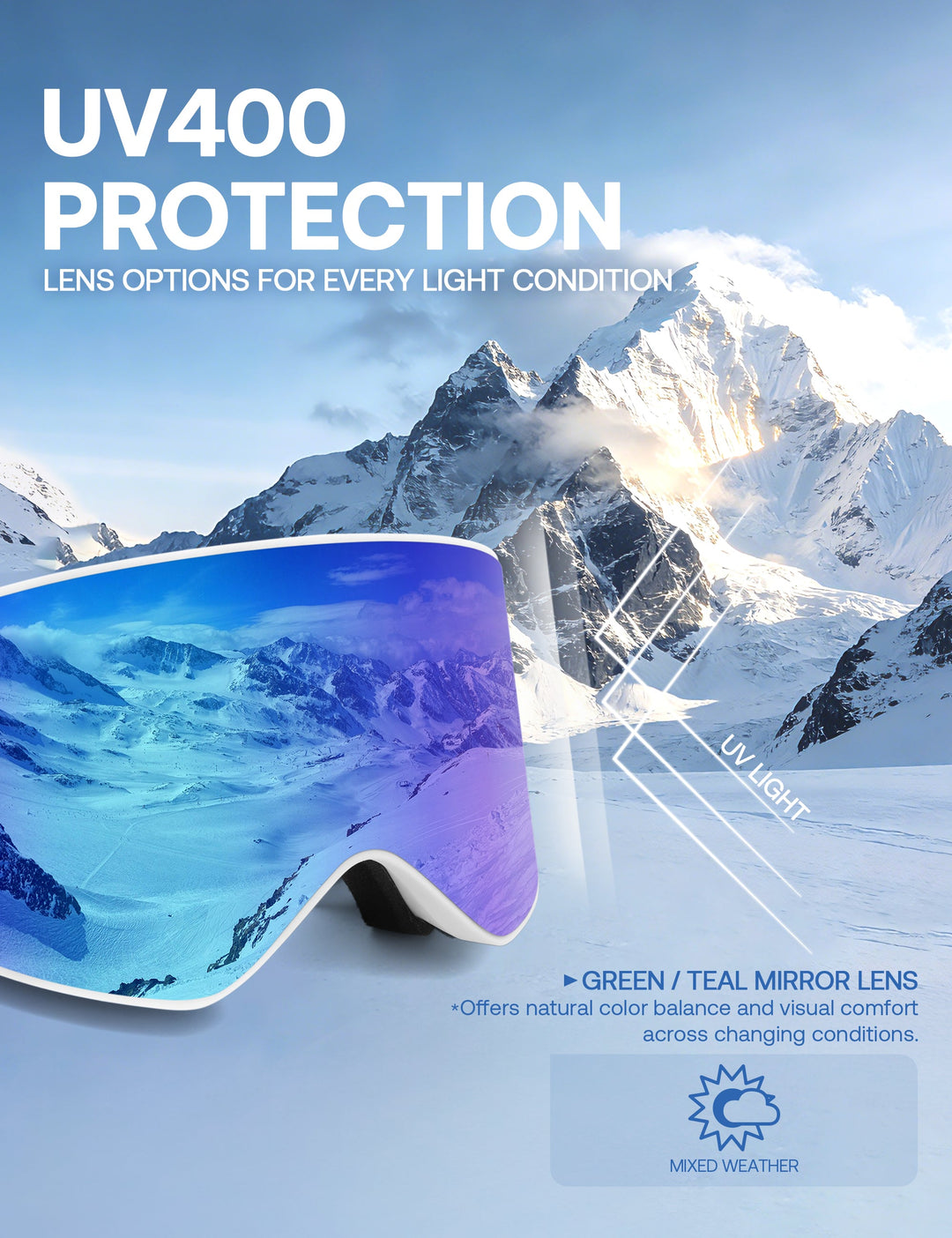 Maschera da sci da donna con lente a specchio antiappannamento