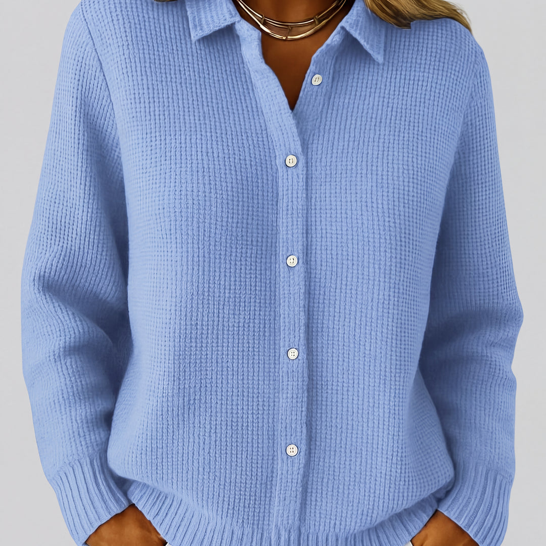 Élodie | Cardigan Femme Ajusté en Coton Mélangé à Col Chemise