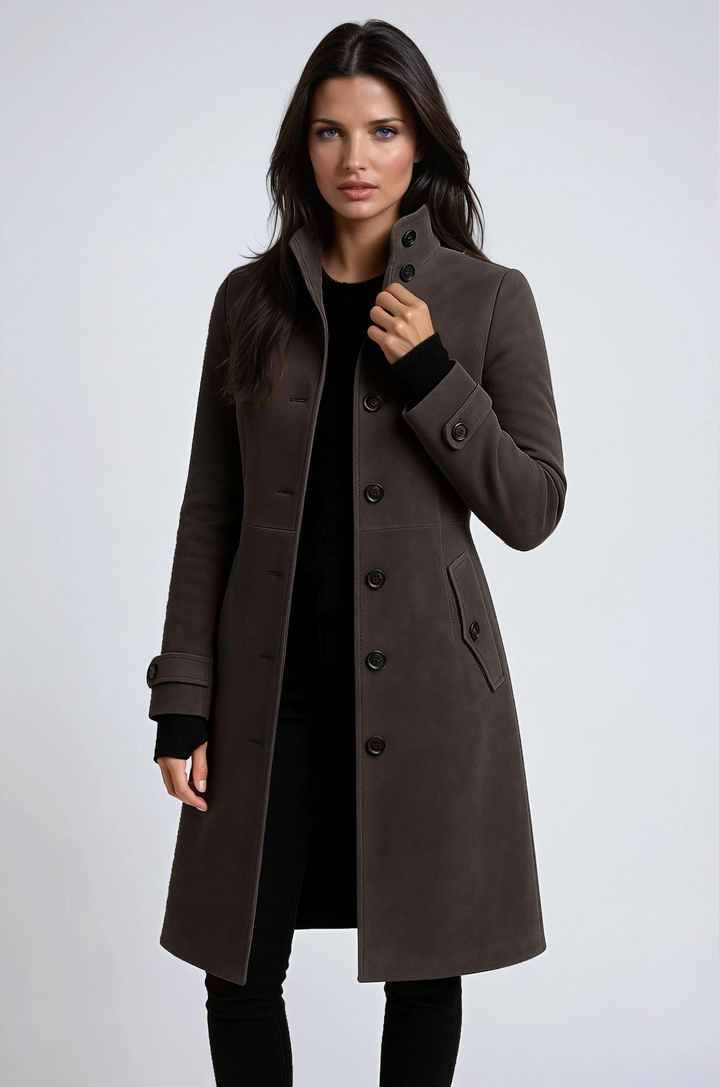 Manteau Long d’Hiver à Col Haut