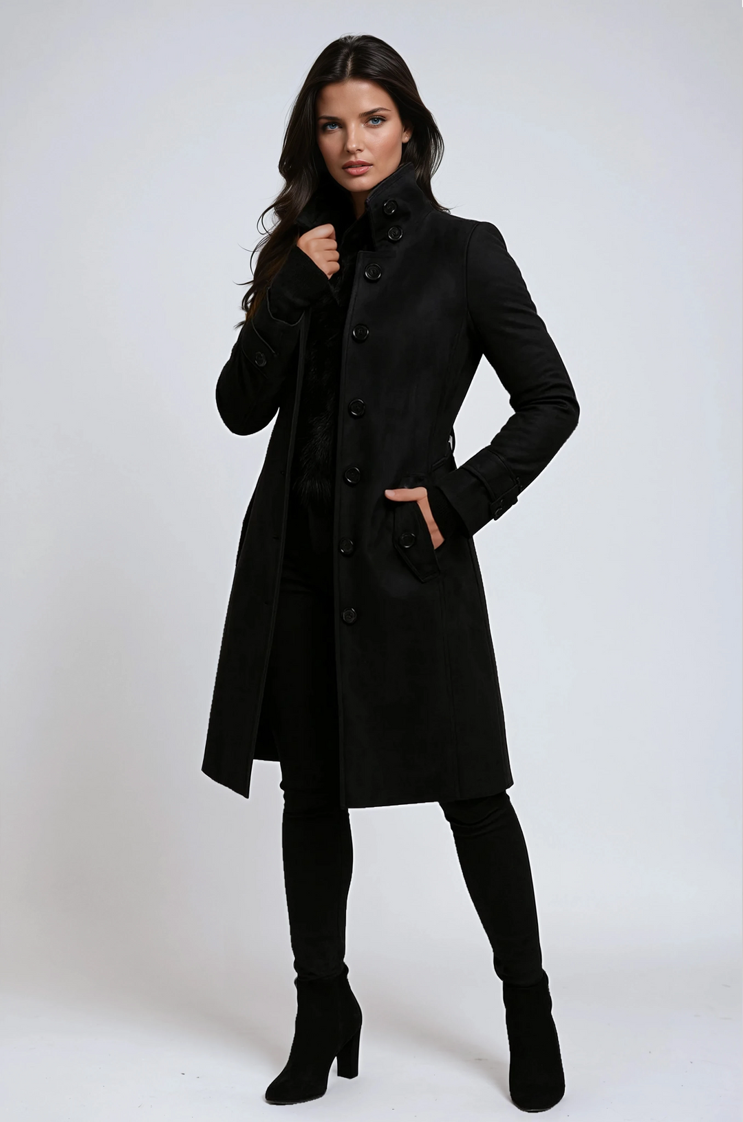 Manteau Long d’Hiver à Col Haut