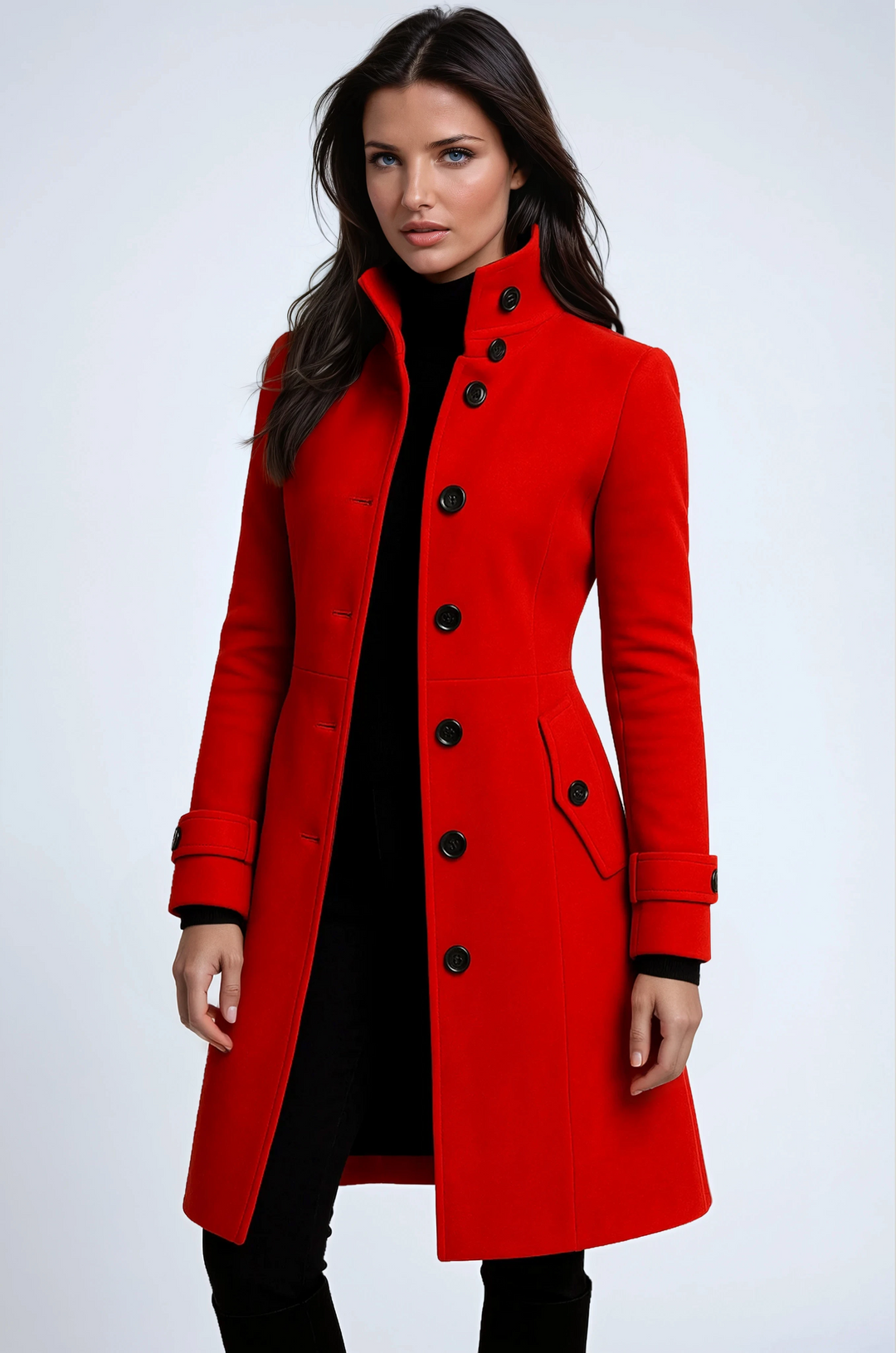 Manteau Long d’Hiver à Col Haut