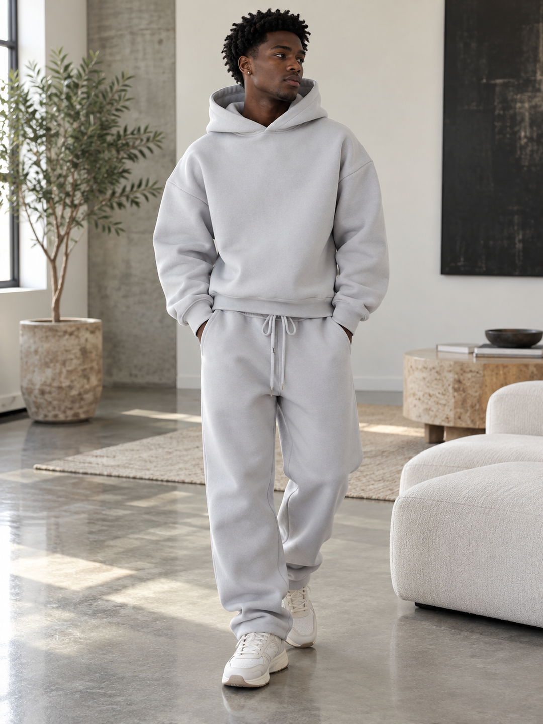 Oversized herenset met capuchon en joggingbroek met trekkoord