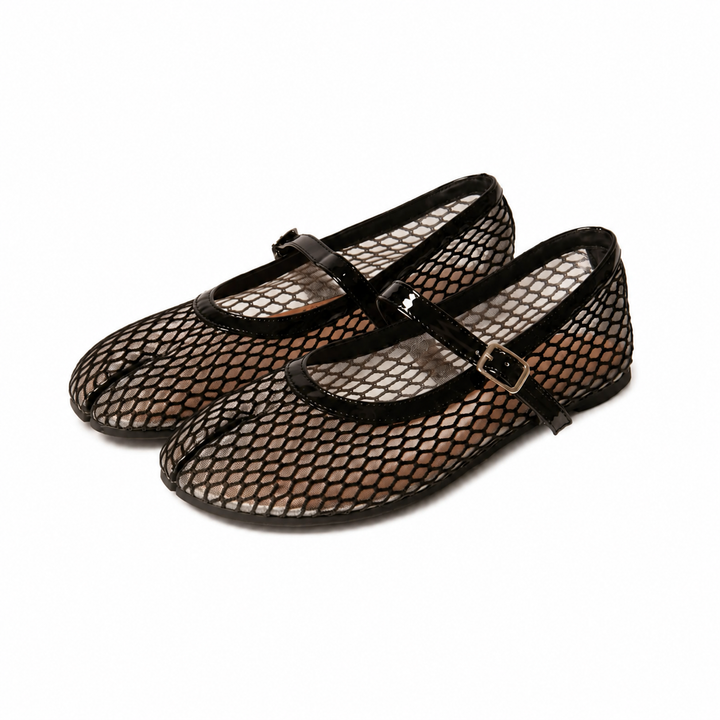 Women's Mesh Mary Jane Flats with Buckle Strap and Flat Heel