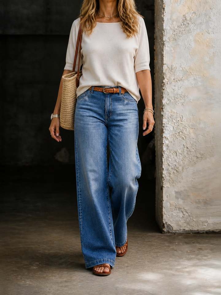 Jean Femme Jambes Larges – Taille Haute Style Vintage