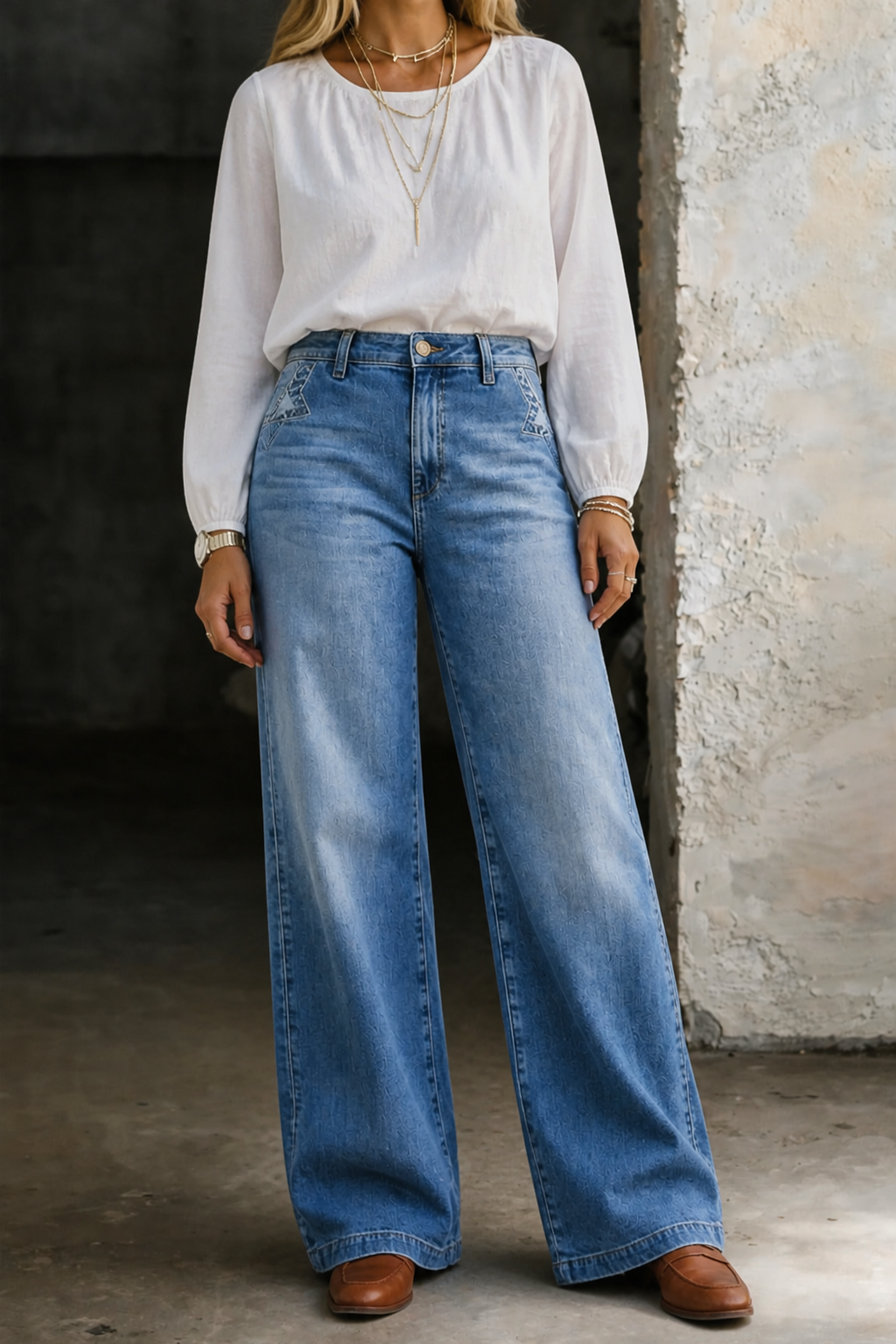Jean Femme Jambes Larges – Taille Haute Style Vintage
