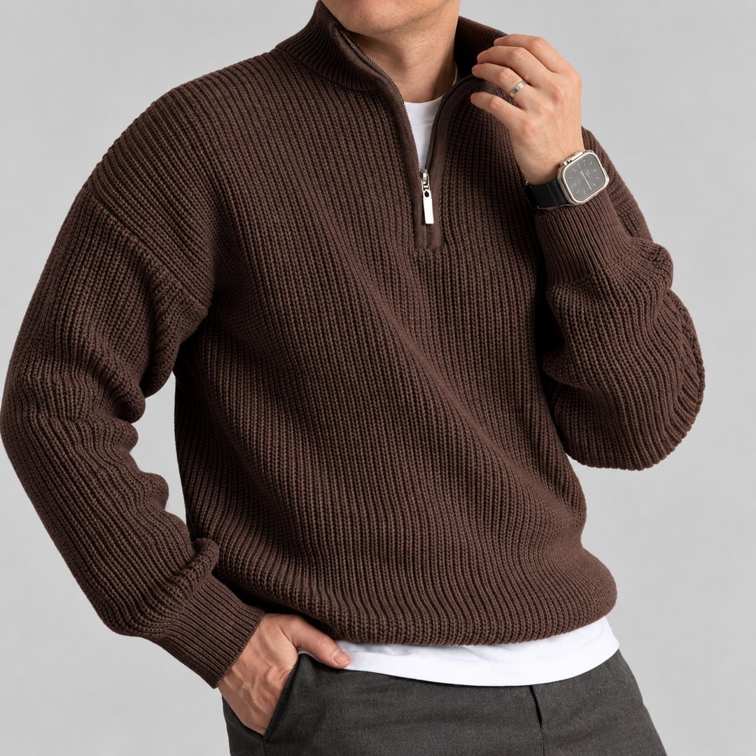 Maglione da uomo in maglia spessa a coste con collo e cerniera