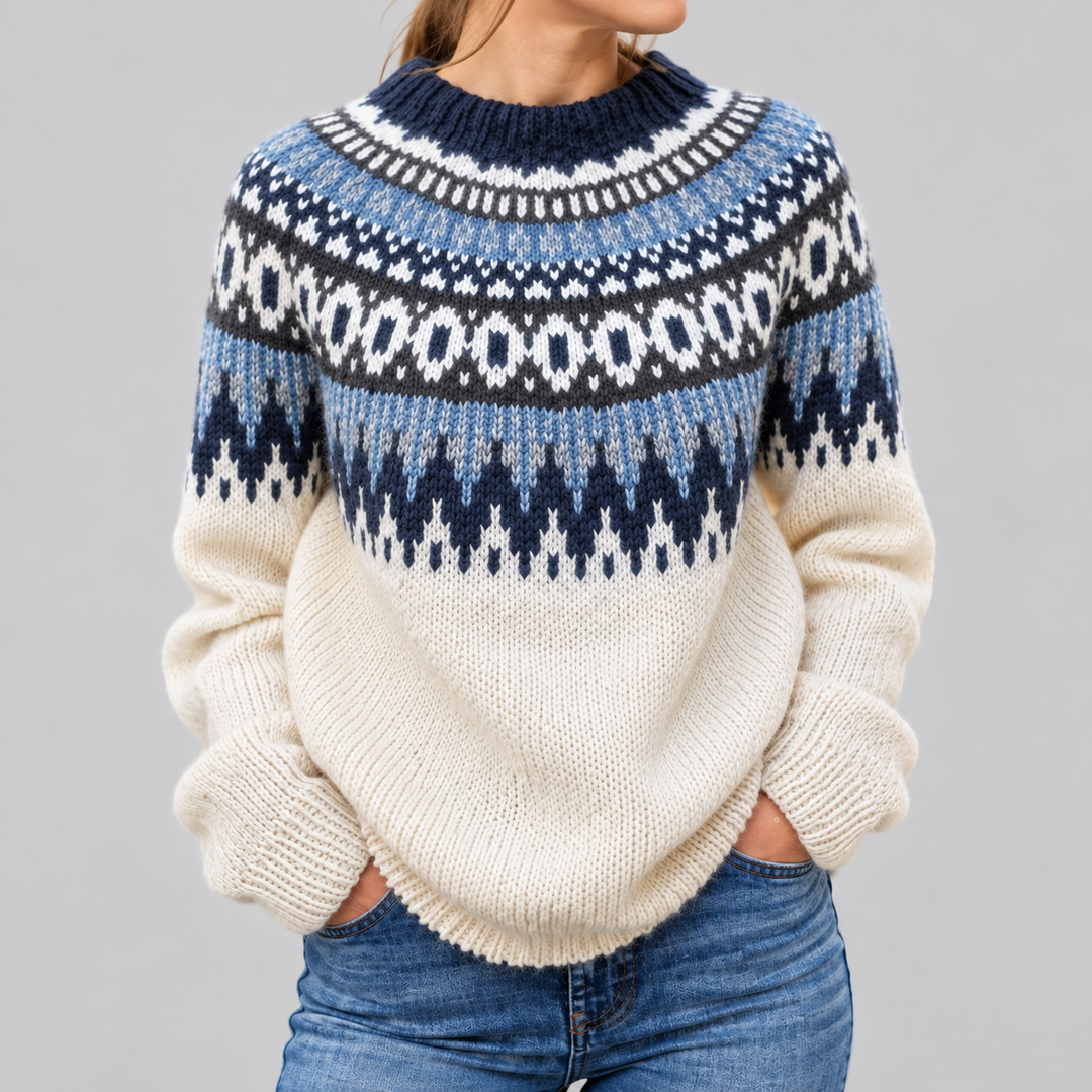 Damestrui van Fair Isle-breisel met ronde hals en oversized pasvorm