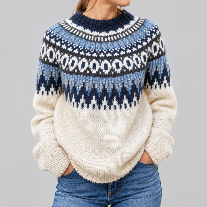 Damestrui van Fair Isle-breisel met ronde hals en oversized pasvorm