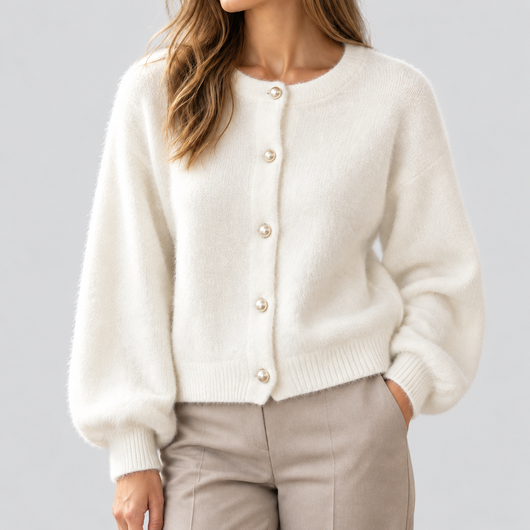 Cardigan da donna in maglia morbida con bottoni effetto perla e taglio casual