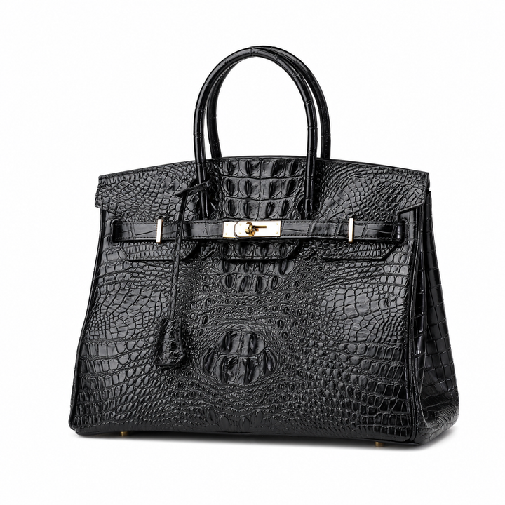 Sac à Main Femme en Cuir effet Croco avec Poignée et Fermoir
