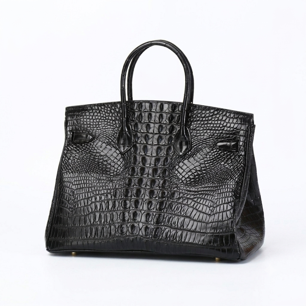 Sac à Main Femme en Cuir effet Croco avec Poignée et Fermoir