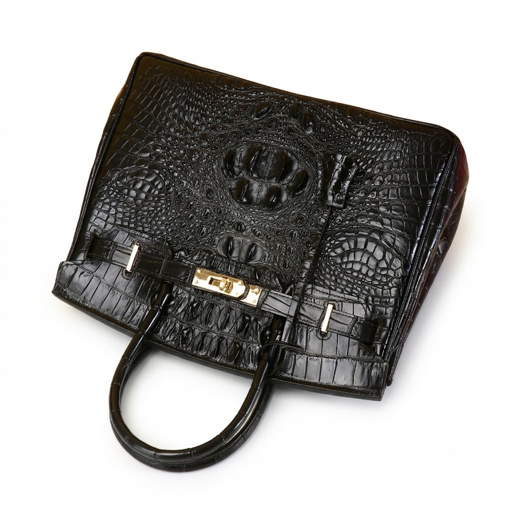 Sac à Main Femme en Cuir effet Croco avec Poignée et Fermoir