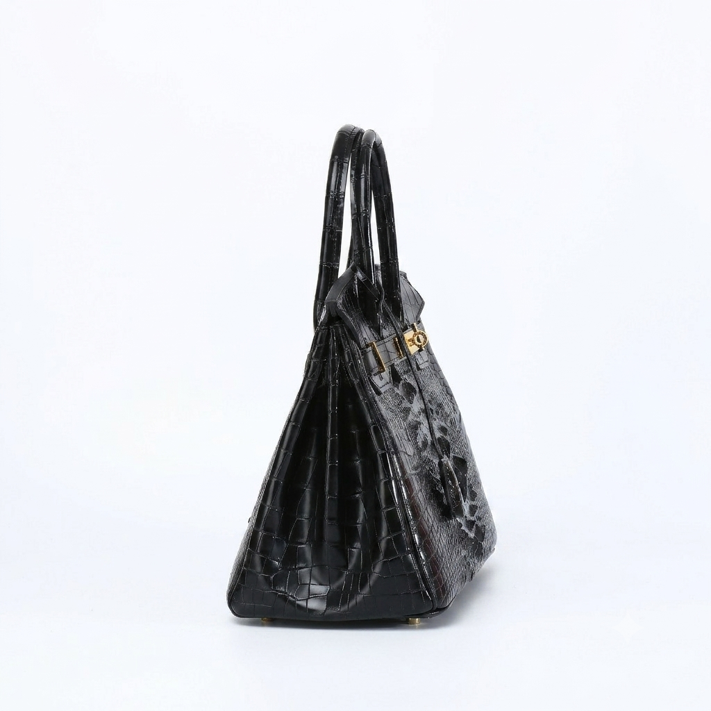 Sac à Main Femme en Cuir effet Croco avec Poignée et Fermoir