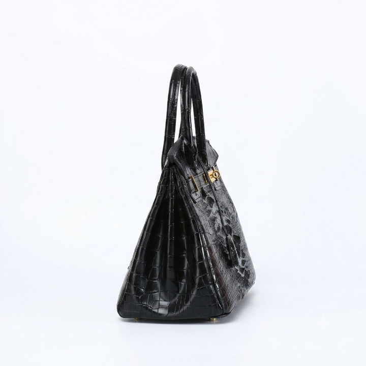 Sac à Main Femme en Cuir effet Croco avec Poignée et Fermoir