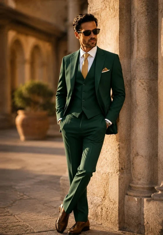 Costume Trois Pièces Homme Coupe Slim avec Col Notch et Gilet Col V