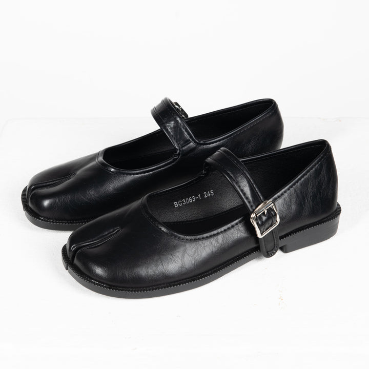 Women's Faux Leather Mary Jane Shoes with Buckle Strap and Split Toe