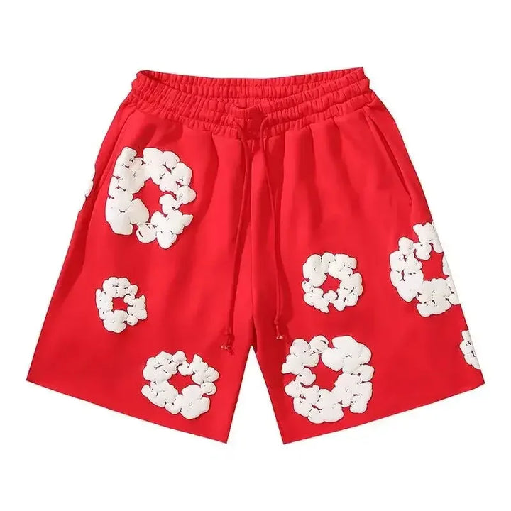 Men's Fleece Shorts with Floral Pattern and Drawstring Waist