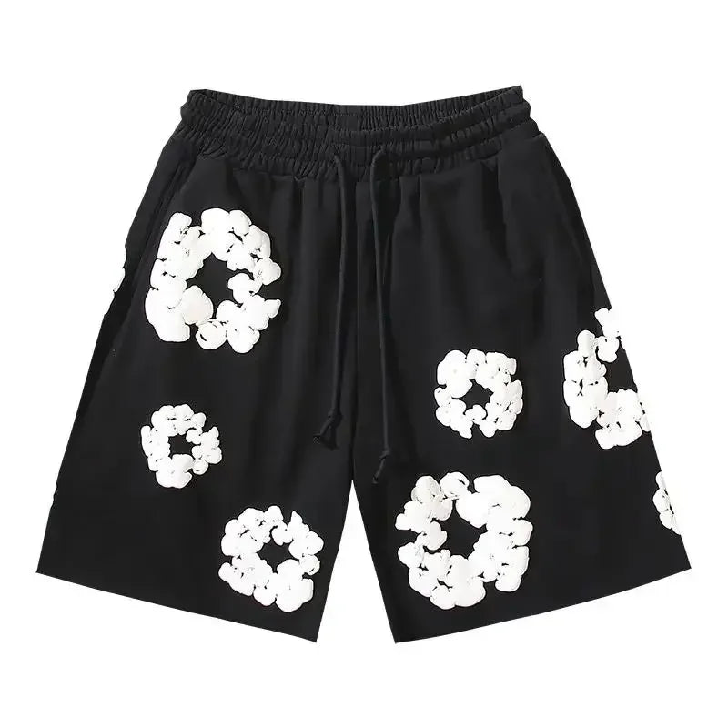 Men's Fleece Shorts with Floral Pattern and Drawstring Waist