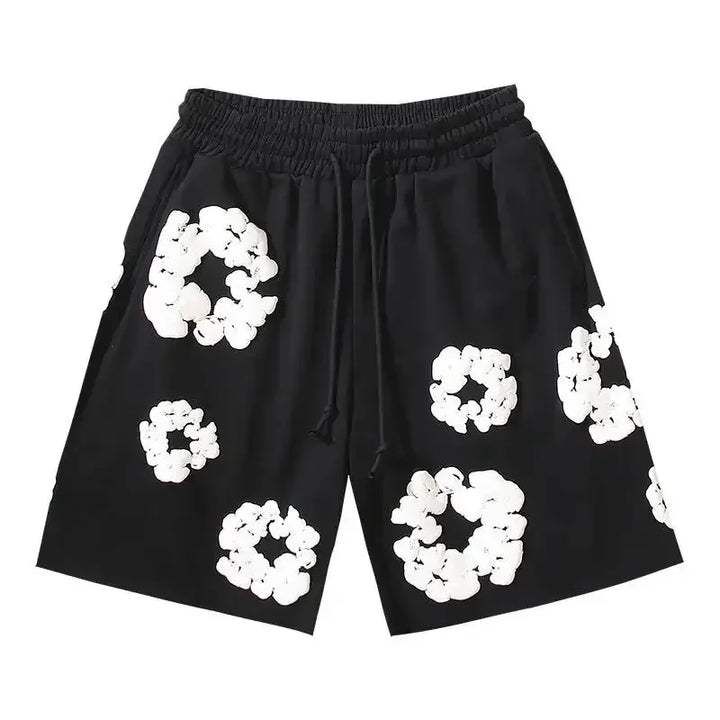 Men's Fleece Shorts with Floral Pattern and Drawstring Waist