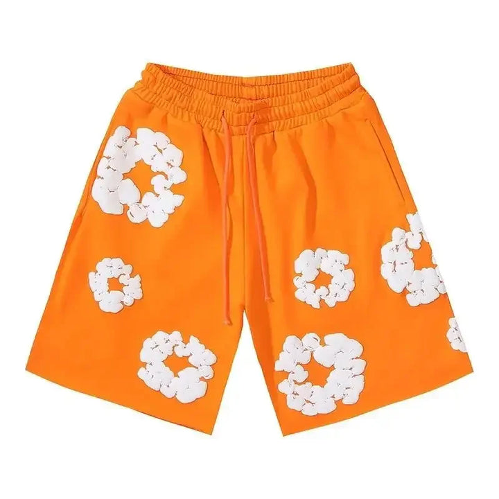 Men's Fleece Shorts with Floral Pattern and Drawstring Waist