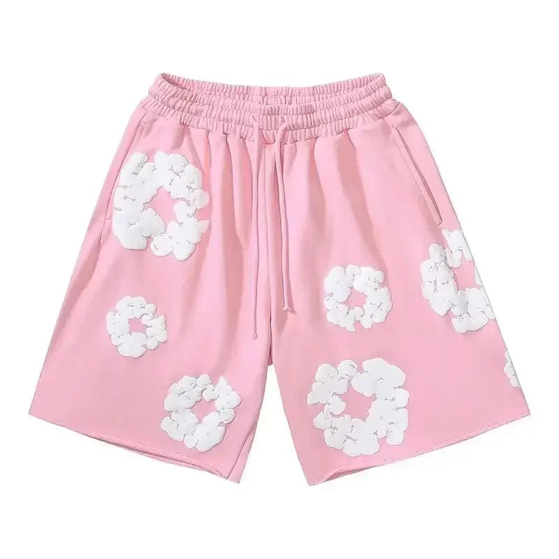 Men's Fleece Shorts with Floral Pattern and Drawstring Waist