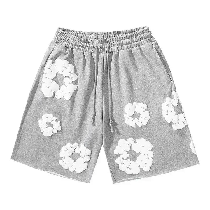 Men's Fleece Shorts with Floral Pattern and Drawstring Waist