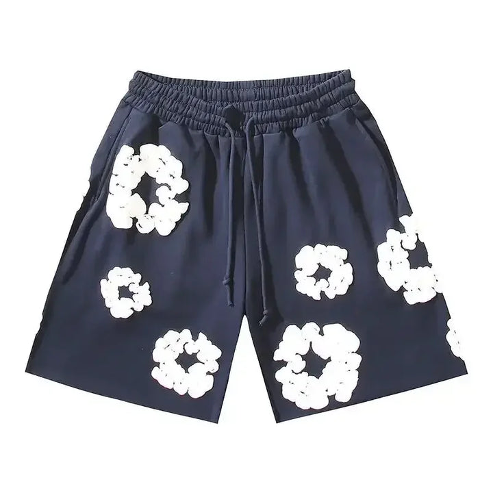 Men's Fleece Shorts with Floral Pattern and Drawstring Waist