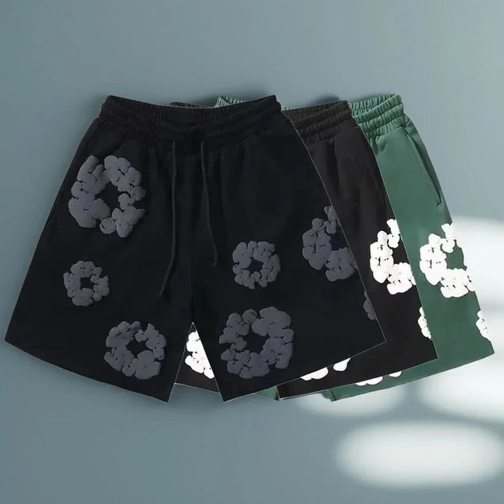 Men's Fleece Shorts with Floral Pattern and Drawstring Waist
