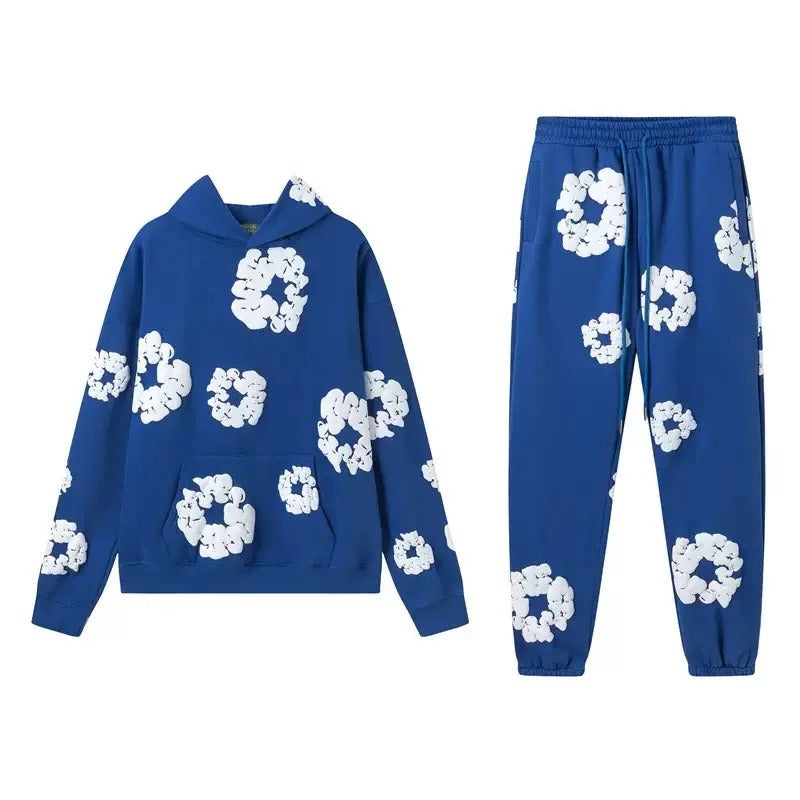Unisex-Trainingsanzug mit Kapuze und Blumenmuster sowie Jogginghose