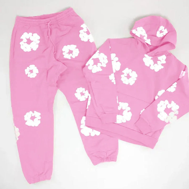 Unisex-Trainingsanzug mit Kapuze und Blumenmuster sowie Jogginghose
