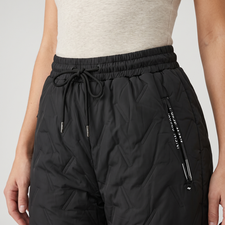 Pantaloni invernali da donna foderati in sherpa, trapuntati, con vita con coulisse
